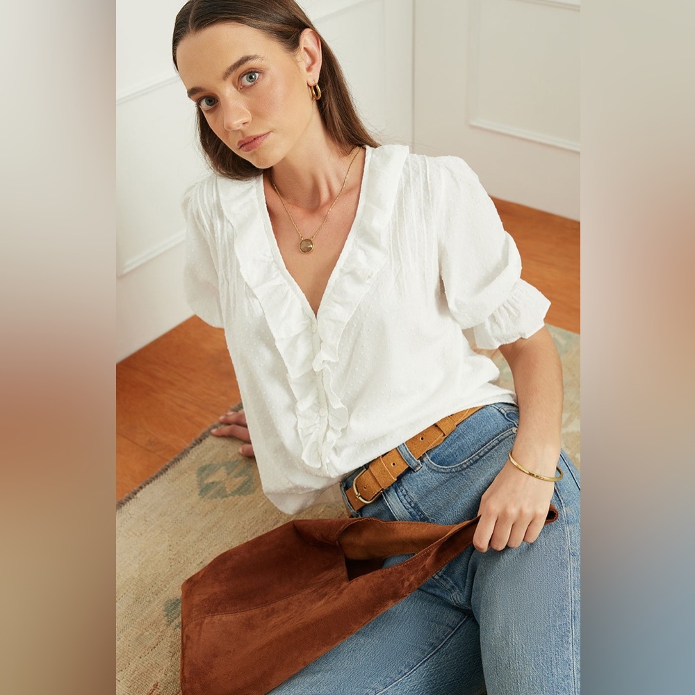 Paneros White Cotton Chloe Shirt Size Medium - Picture 9 of 10